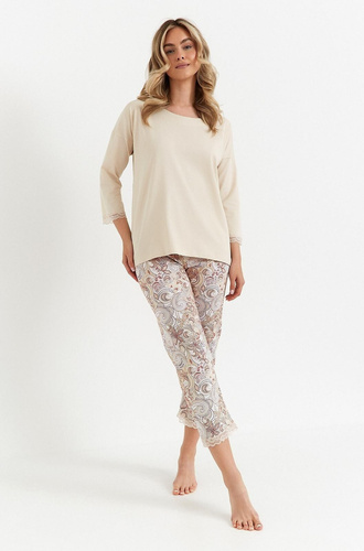  486  Piżama damska Cana waniliowa rękaw 3/4 spodnie 7/8 bawełna