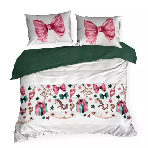 Ribeno Pościel świąteczna kokardki z mikrowłókna Eurofirany zielony