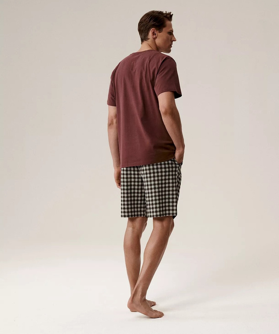 Piżama męska NMP-397 -szary wino  bawełna, krótki rękaw, lekka i wygodna na lato