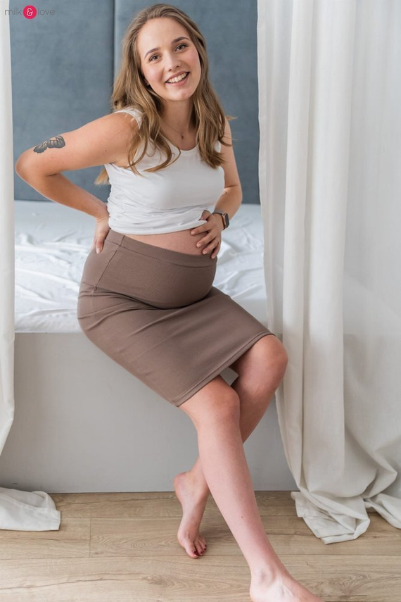 Spódnica ciążowa Tummy z dzianiny w prążki Milk&Love cappuccino