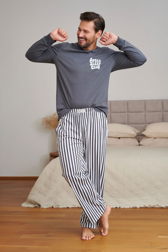Doctor Nap 7524 Apres Sleep Piżama męska grafitowa 100% bawełna długa