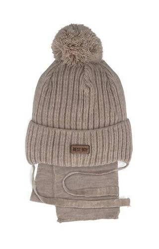 48-316 Komplet czapka+szalik AJS ciemny beżowy