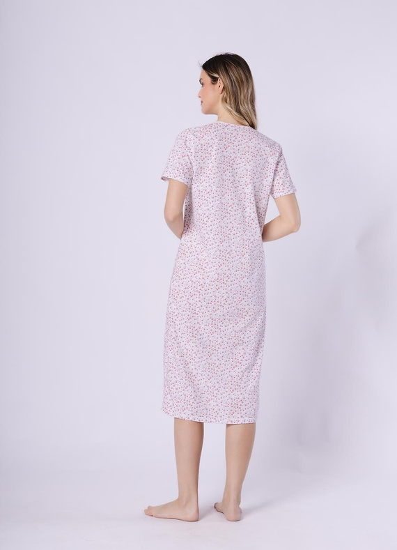 Koszula damska Oriana 1723/1760 Leveza koralowy bawełniana, krótki rękaw, guziki, midi