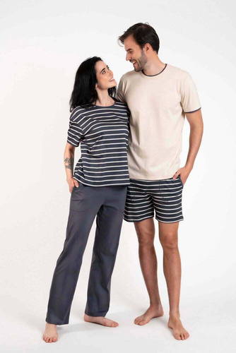 Betty Piżama Damska krótki rękaw, długie spodnie Italian Fashion - druk grafitowy/grafitowy