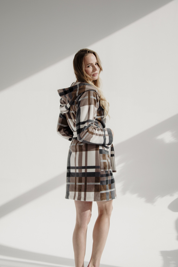 031 Kocyk Szlafrok De Lafense – ciepły polarowy szlafrok damski Super Cozy, brązowy