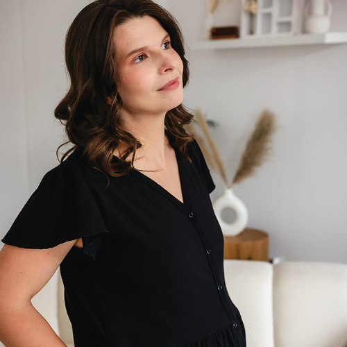 Linda Koszula ciążowa rozpinana Eevi czarna – do karmienia, elastyczna, oddychająca, polska jakość