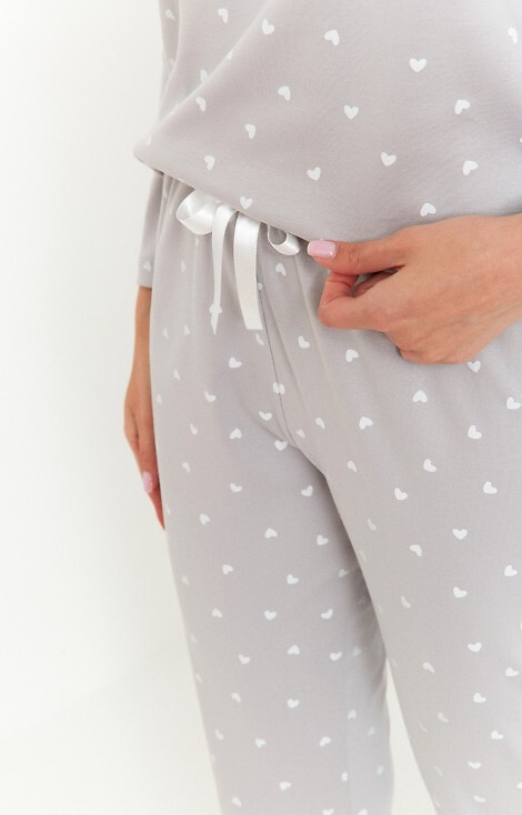 494 Piżama damska Cana popiel – bawełna interlock, serduszka, długi rękaw