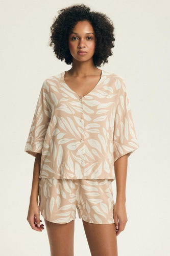 Piżama damska Henderson Dextra 43688 peach– wiskozowa, rozpinana, 3/4, roślinny print