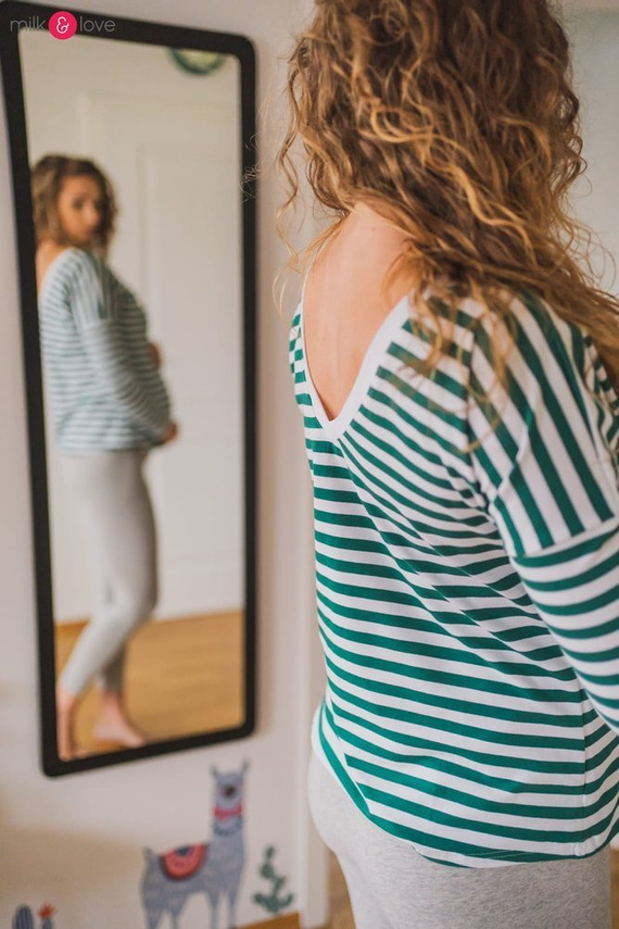 Two Ways bluzka ciążowa i do karmienia dwustronna Milk&Love w paski zielono-białe
