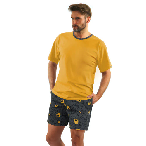 2422/21 Piżama Męska krótki rękaw, spodenki Sesto Senso karmel/grafit