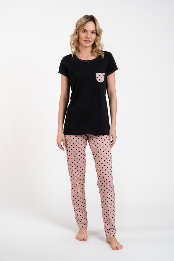 Buscato Piżama Damska krótki rękaw, długie spodnie Italian Fashion czarny/druk 