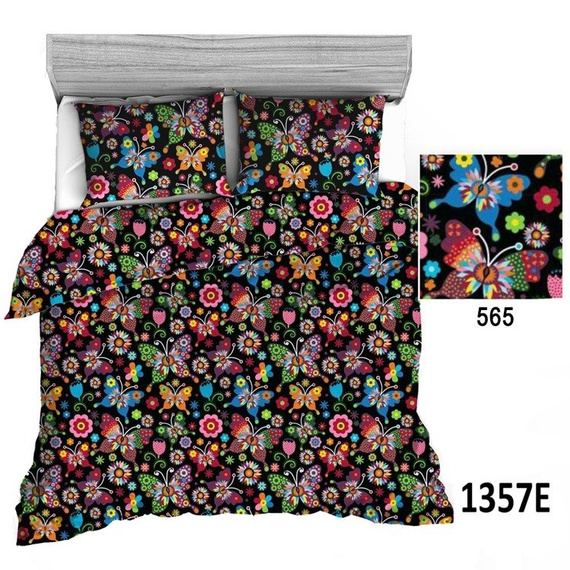 Pościel bawełniana 1412E kwiatki sowy miętowy