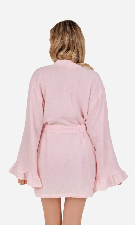 Mela Szlafrok damski muślinowy ByShelly - jasny rózowy