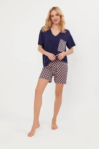 Milda Piżama Damska krótki rękaw, krótkie spodnie Italian Fashion - granatowy