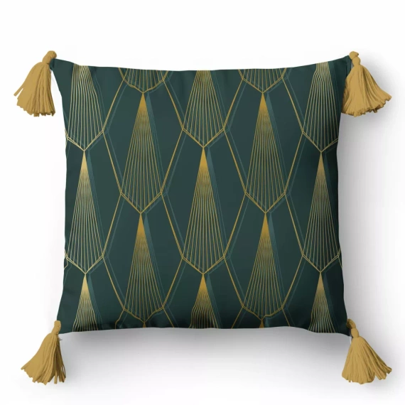 5398 A Poszewka dekoracyjna ornamenty Panama 58 Detexpol zielony butelkowy