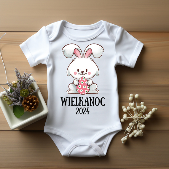 "Wielkanoc z króliczkiem dla dziewczynki" Body krótki rękaw Moocha biały