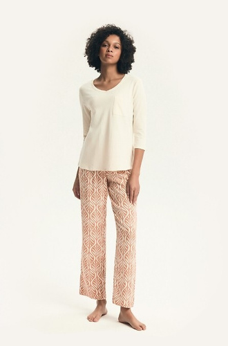 Piżama damska 43671 Denise 3/4 Henderson – bawełna, wiskoza, wzorzyste spodnie, dekolt w szpic