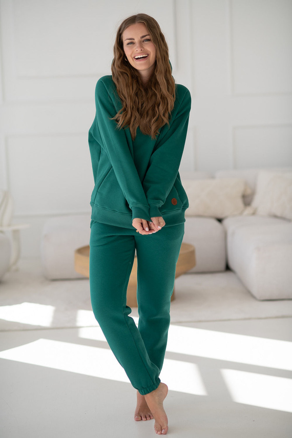 Motherhood Spodnie ciążowe Milk&Love butelkowa zieleń– gruba dzianina, elastyczny pas, bawełna z poliestrem, Oeko-Tex