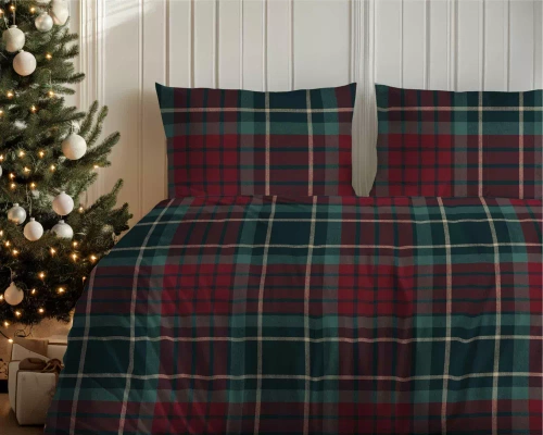 5623 A Magia Świąt Pościel flanelowa świąteczna Detexpol krata czerwono-zielona– bawełna 100%, 160 g/m², zamek, OEKO-TEX®