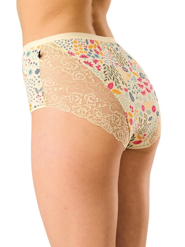 Figi damskie LPF 570 maxi bikini ecru-niebieskie bawełniane z koronką – 2 szt.