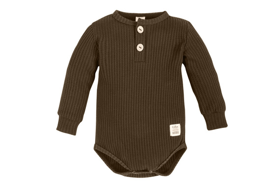 03249DRPM "Natural Waffel" Body polo z długim rękawem Makoma mocha