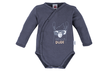 03227G "Hello Dude" Body baby z długim rękawem Makoma grafitowy