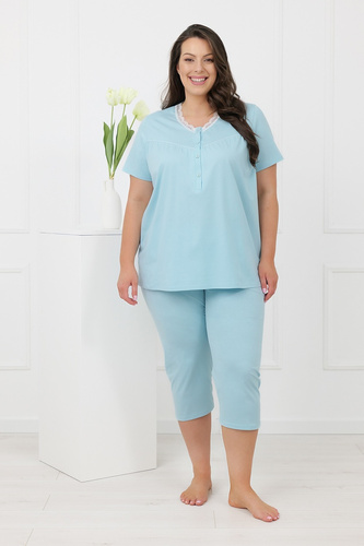 Hemaria Italian Fashion piżama damska bawełniana 3/4 plus size-turkusowa
