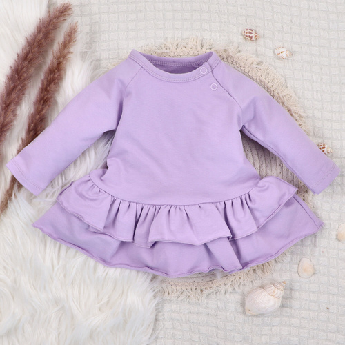 ABN-5487 Underwater World Sukienka niemowlęca Nini - bawełna organiczna, fioletowa, długi rękaw