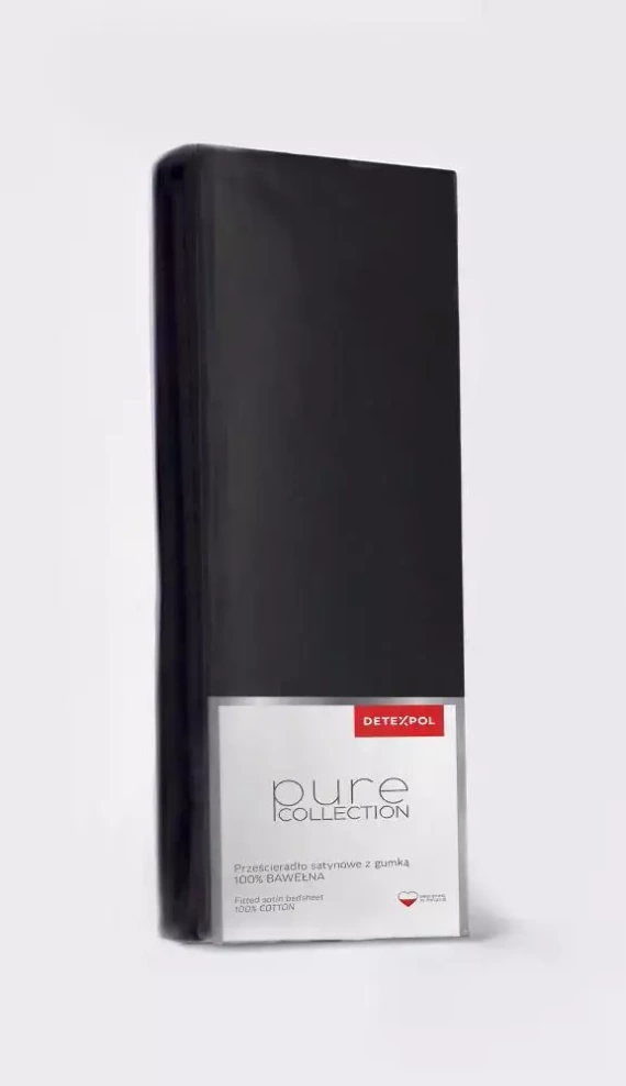 Pure prześcieradło satynowe z gumką jednobarwne Detexpol czarny