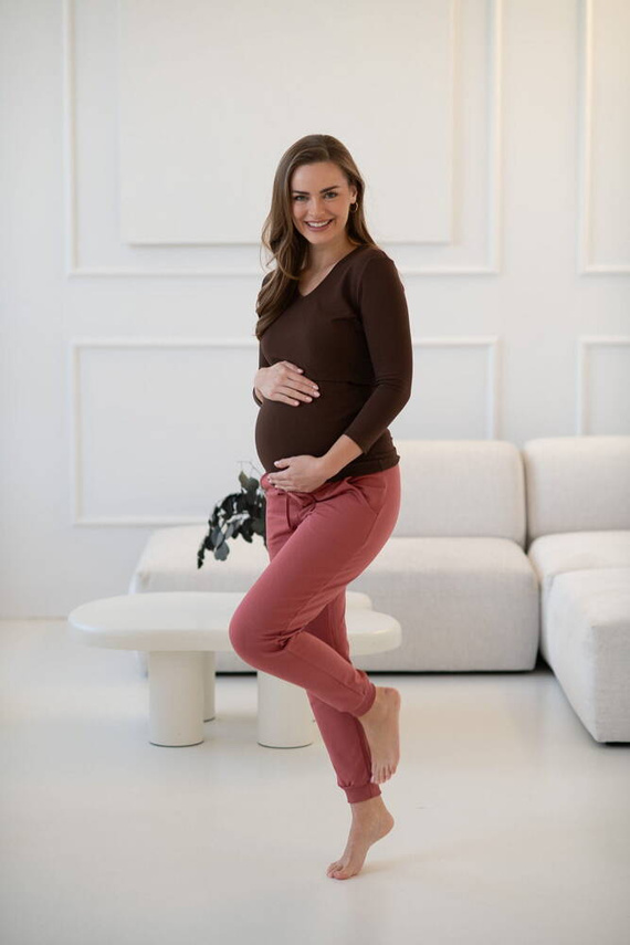 Milk Shirt Bluzka do karmienia i ciążowa z dekoltem w serek czekoladowy 