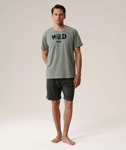 Piżama męska NMP-396 –zielony/khaki  bawełna, krótki rękaw, lekka i wygodna na lato