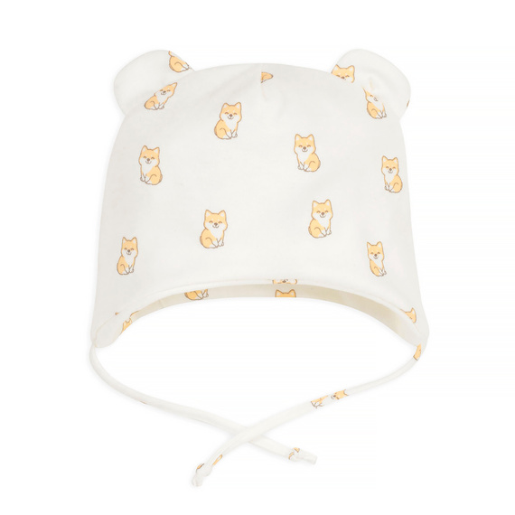 Lovely Day Czapka niemowlęca wiązana Pinokio - ecru pieski