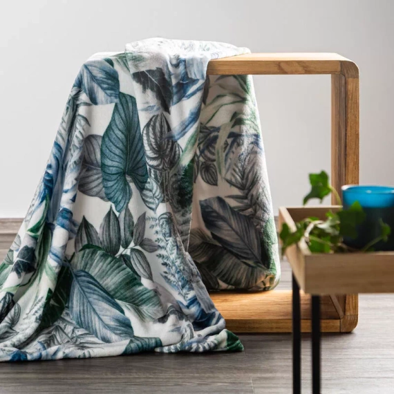 Davos 2 Koc narzuta liście Eurofirany zielony srebrny