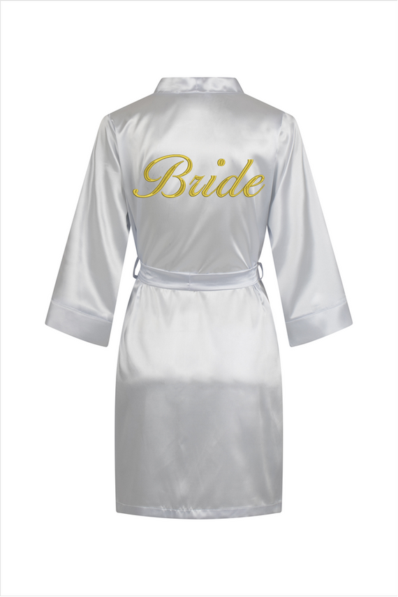 Bride Szlafrok damski satynowy ByShelly - bialy/złoty