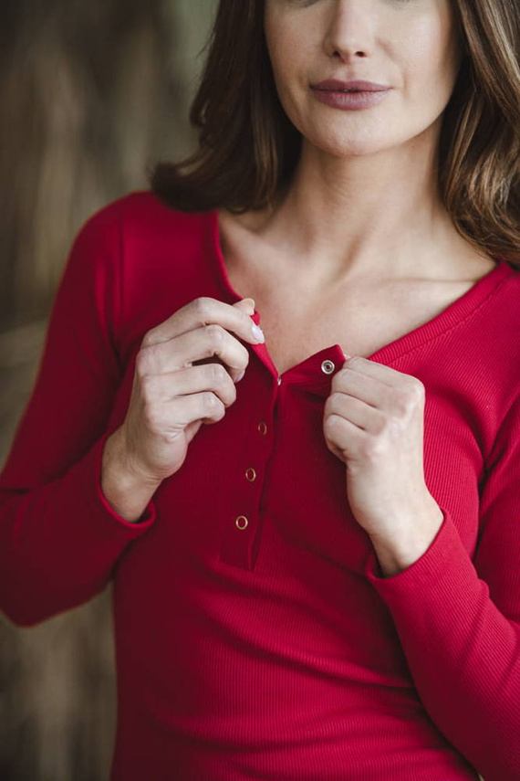 Tummy Sukienka ciążowa i do karmienia z dzianiny w prążek Milk&Love karminowy