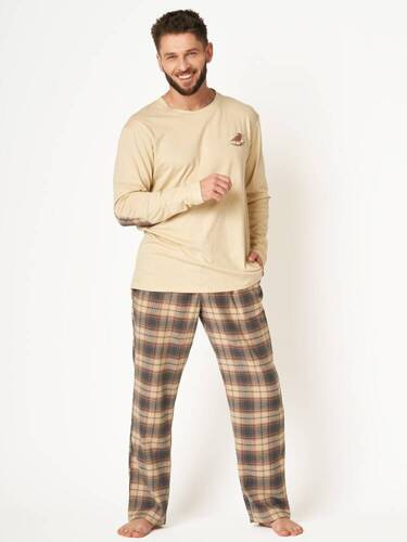 MNS 403 Piżama Męska Flanela Key- beżowy