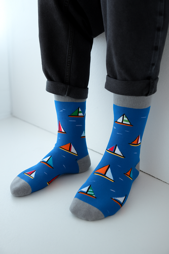 Milena Avangard 0125-117 – Męskie skarpety bawełniane „Żaglówki” | Polska produkcja - jeans