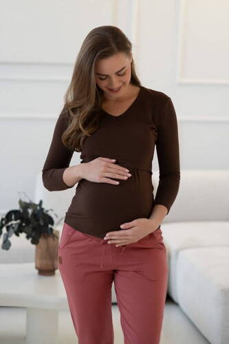 Milk Shirt Bluzka do karmienia i ciążowa z dekoltem w serek czekoladowy