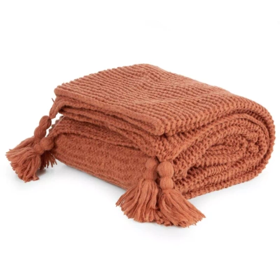 Pled 1 Koc narzuta z frędzlami Eurofirany ceglasty 
