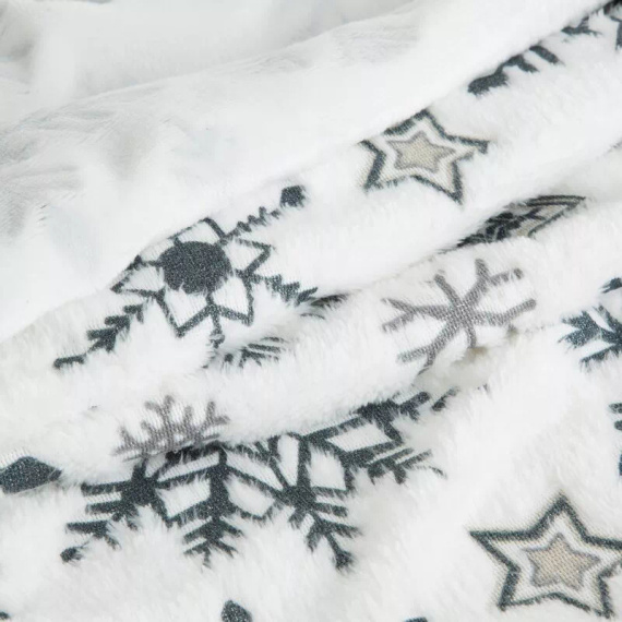 Koc świąteczny Eurofirany biały granatowy śnieżynki – miękka narzuta z mikrofibry, 240 g/m²