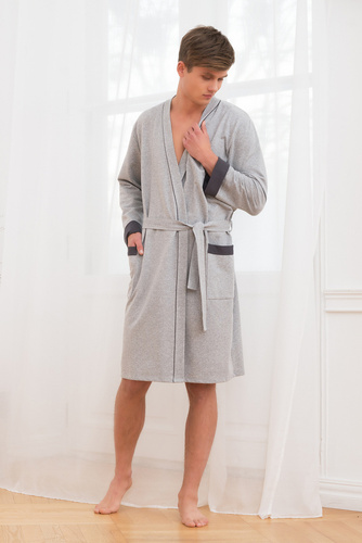 Gabriel Szlafrok męski z kieszeniami Italian Fashion- melanż/granat