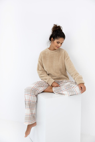 Joyce Piżama damska Sensis – ciepła piżama z bluzą soft i spodniami w kratkę