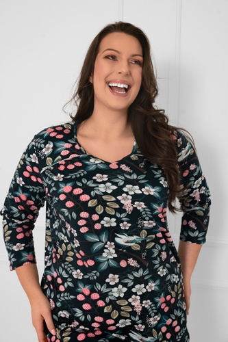Koszula nocna damska bawełniana 3/4 rękaw Lucja – kwiatowy wzór Italian Fashion 