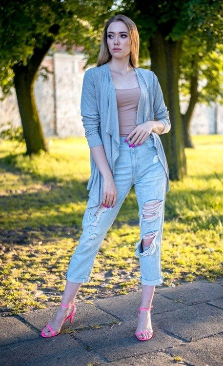 552 Letni Kardigan Sweterek Damski MIRACLE - jasny melanż