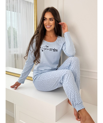 Piżama damska Donna Star Long  niebieska– bawełna, długi rękaw, pakowana w foliowy worek