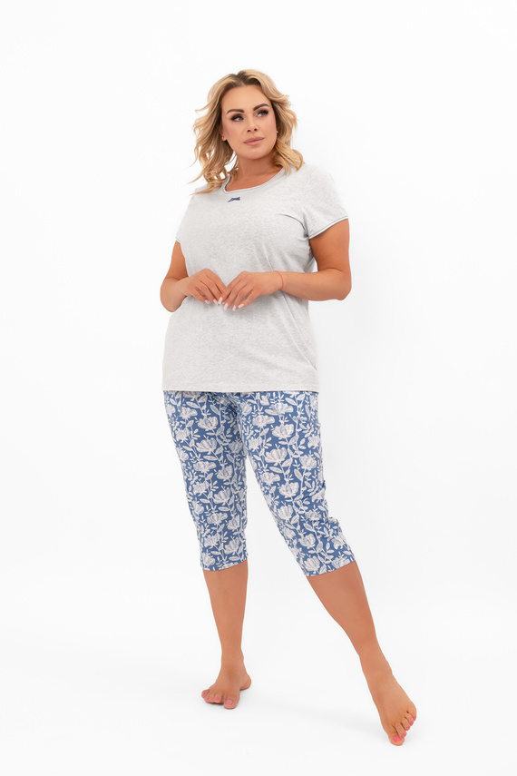 Piżama damska Boma – krótki rękaw, spodnie 3/4, bawełna Italian Fashion - melanż/druk 
