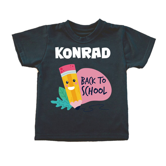  "BACK TO SCHOOL z imieniem" Koszulka dziecięca krótki rękaw Moocha czarny 