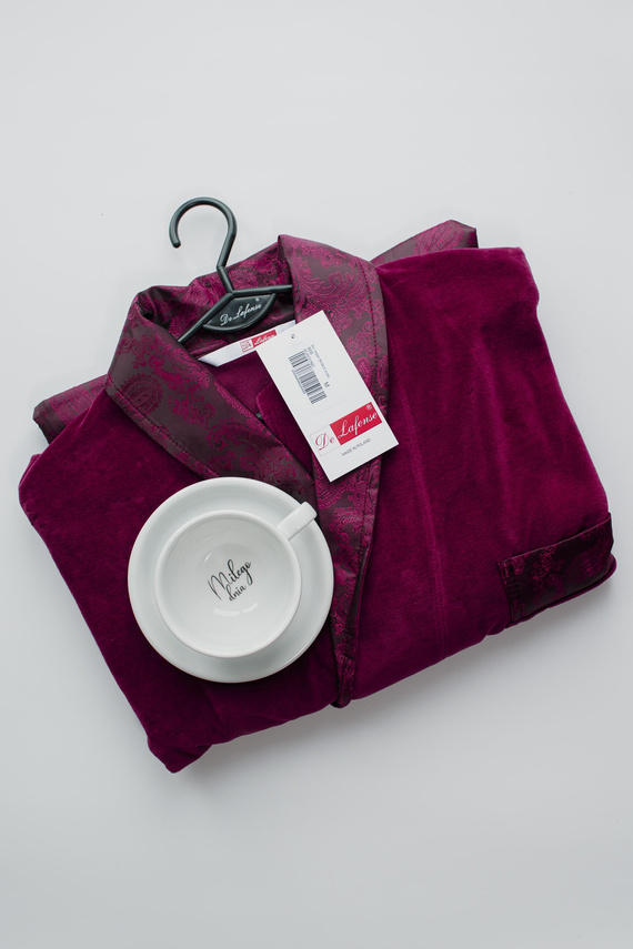 868 Noble Szlafrok męski welurowy De Lafense– elegancki, miękki, premium, burgund