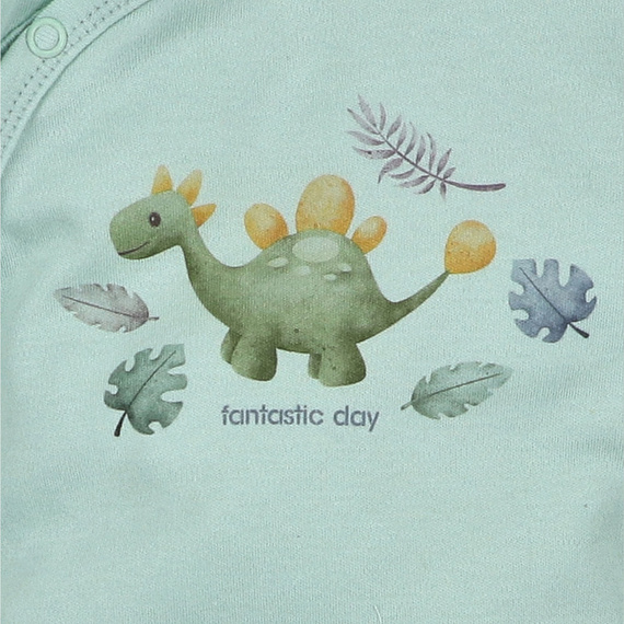 ABN-5568 Dino Explorer Pajac niemowlęcy Nini miętowy | Bawełna organiczna, zapięcie na napy