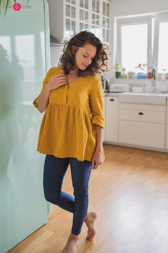 Mother Nature tunika z muślinu organicznego Milk&Love indygo w kropki